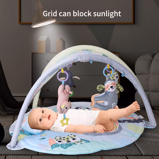 Коврик для занятий спортом для малышей, развивающая игрушка для раннего развития, музыкальная и световая функция, мягкий детский тренажерный зал с 20 морскими шариками, детские игровые коврики